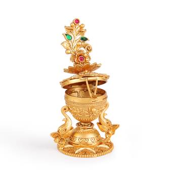 Traditional flower and elephant gold plated brass sindoor dani/dibbi for women 4