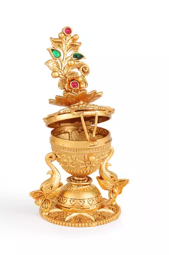 Traditional flower and elephant gold plated brass sindoor dani/dibbi for women