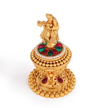 Traditional lord radhey krishana gold plated brass sindoor dani/dibbi for women 3