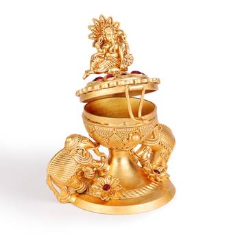 Traditional lord ganesha and elephant gold plated brass sindoor dani/dibbi for women 4