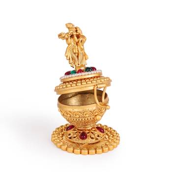 Traditional lord radhey krishana gold plated brass sindoor dani/dibbi for women 4