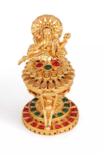 Traditional lord ganesha design gold plated brass sindoor dani/dibbi for women