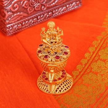 Traditional laxmi design gold plated brass sindoor dani/dibbi for women 1