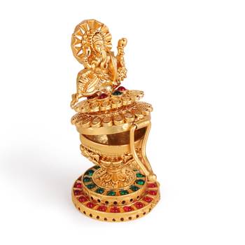 Traditional lord ganesha design gold plated brass sindoor dani/dibbi for women 4