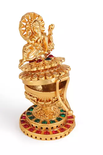 Traditional lord ganesha design gold plated brass sindoor dani/dibbi for women