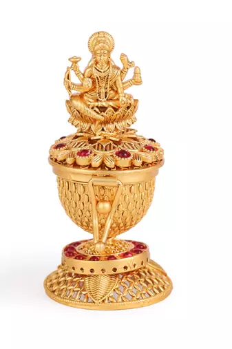 Traditional laxmi design gold plated brass sindoor dani/dibbi for women