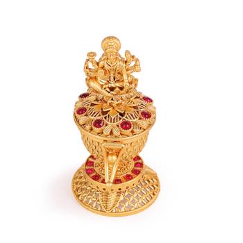 Traditional laxmi design gold plated brass sindoor dani/dibbi for women 3