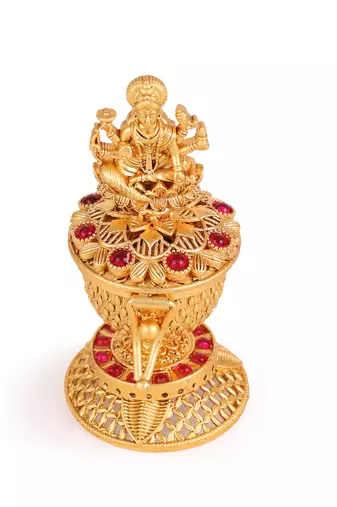 Traditional laxmi design gold plated brass sindoor dani/dibbi for women