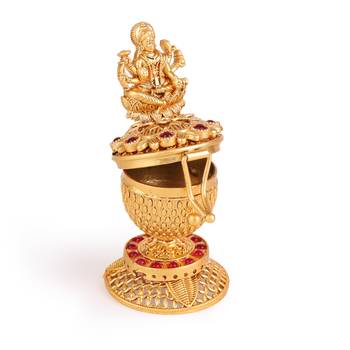 Traditional laxmi design gold plated brass sindoor dani/dibbi for women 4