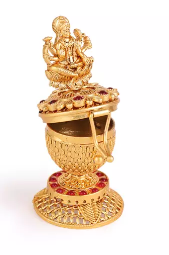 Traditional laxmi design gold plated brass sindoor dani/dibbi for women