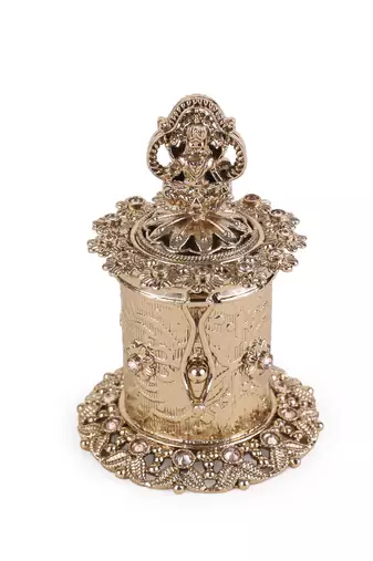 Traditional laxmi design antique gold plated brass sindoor dani/dibbi for women