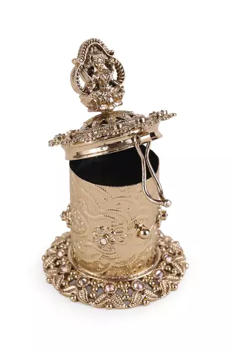 Traditional laxmi design antique gold plated brass sindoor dani/dibbi for women