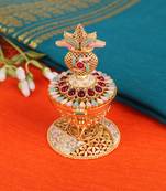 Traditional swastik and kalasha(waterpot) gold plated brass sindoor dani/dibbi for women
