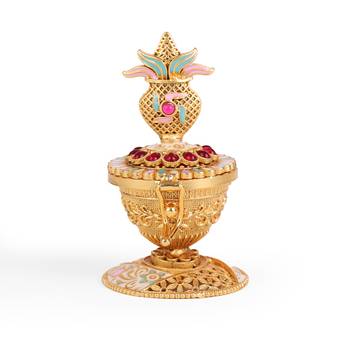 Traditional swastik and kalasha(waterpot) gold plated brass sindoor dani/dibbi for women 2
