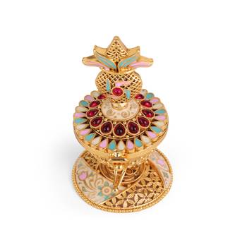 Traditional swastik and kalasha(waterpot) gold plated brass sindoor dani/dibbi for women 3