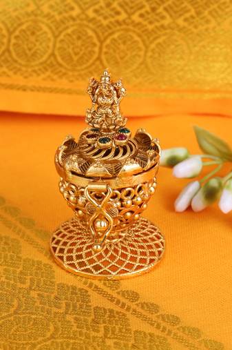 Traditional laxmi design gold plated brass sindoor dani/dibbi for women