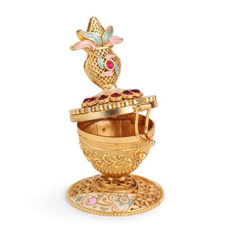 Traditional swastik and kalasha(waterpot) gold plated brass sindoor dani/dibbi for women 4