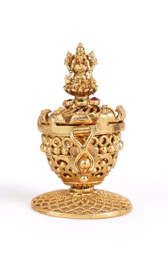 Traditional laxmi design gold plated brass sindoor dani/dibbi for women