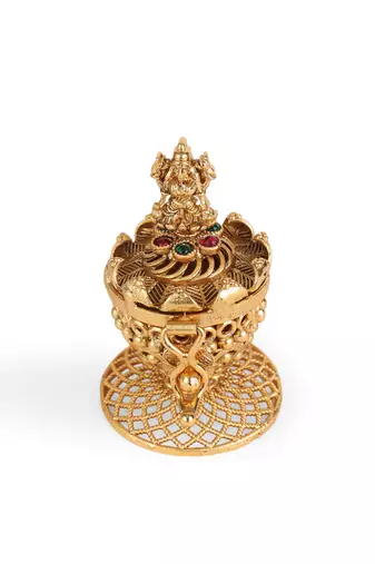 Traditional laxmi design gold plated brass sindoor dani/dibbi for women