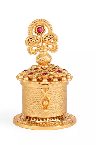 Traditional flower and kalasha(waterpot) design gold plated brass sindoor dani/dibbi for women