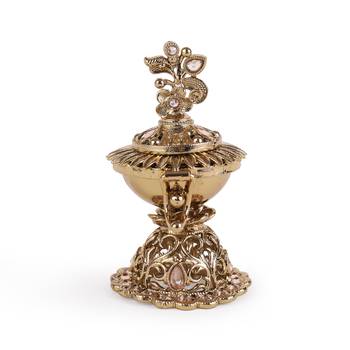 Traditional flower design antique gold plated brass sindoor dani/dibbi for women 2
