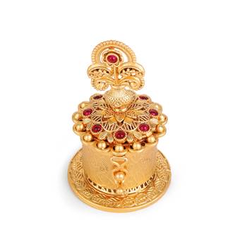 Traditional flower and kalasha(waterpot) design gold plated brass sindoor dani/dibbi for women 3