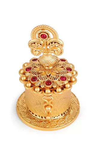 Traditional flower and kalasha(waterpot) design gold plated brass sindoor dani/dibbi for women