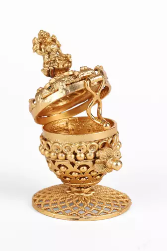 Traditional laxmi design gold plated brass sindoor dani/dibbi for women