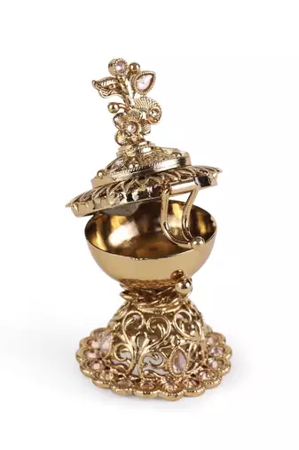 Traditional flower design antique gold plated brass sindoor dani/dibbi for women