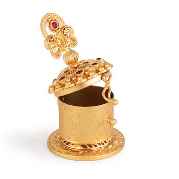 Traditional flower and kalasha(waterpot) design gold plated brass sindoor dani/dibbi for women 4