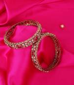 Graceful beads oval shape stone antique gold plated set of 2 bangles for women and girls