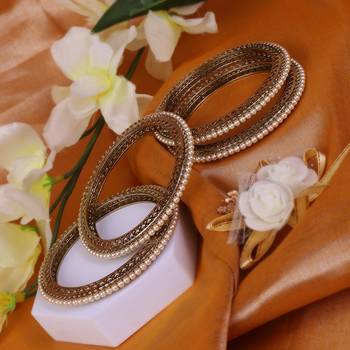Glimmery pearl antique gold plated set of 4 bangles for women and girls 1