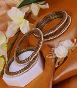 Glimmery pearl antique gold plated set of 4 bangles for women and girls