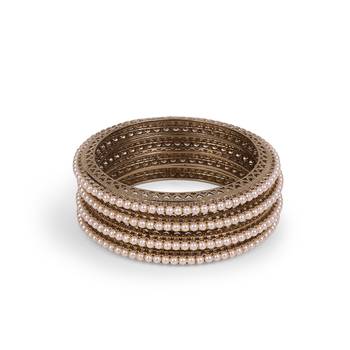 Glimmery pearl antique gold plated set of 4 bangles for women and girls 2