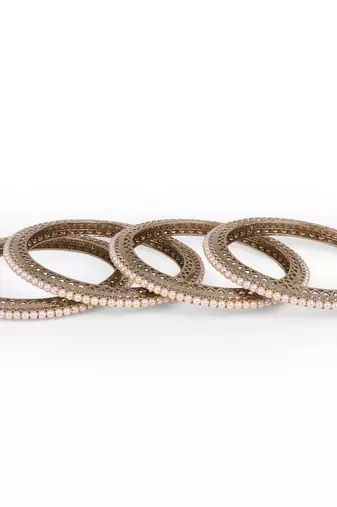 Glimmery pearl antique gold plated set of 4 bangles for women and girls
