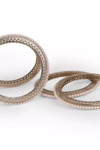 Glimmery pearl antique gold plated set of 4 bangles for women and girls