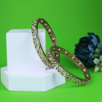 Luxurious green crystal antique gold plated set of 2 bangles for women and girls 1