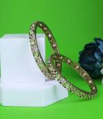 Luxurious green crystal antique gold plated set of 2 bangles for women and girls