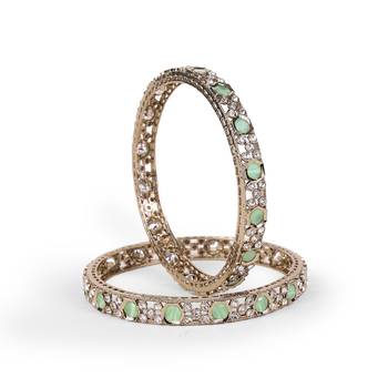 Luxurious green crystal antique gold plated set of 2 bangles for women and girls 2