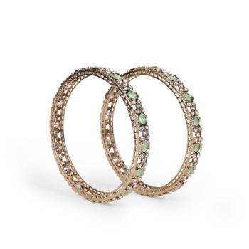 Luxurious green crystal antique gold plated set of 2 bangles for women and girls 3