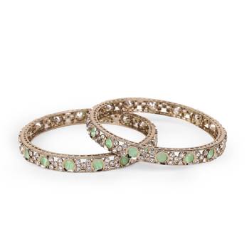 Luxurious green crystal antique gold plated set of 2 bangles for women and girls 4