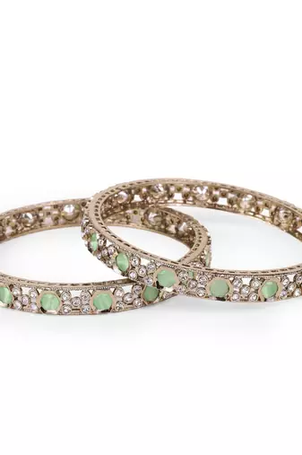Luxurious green crystal antique gold plated set of 2 bangles for women and girls