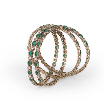 antique gold plated green stone bangle set 2
