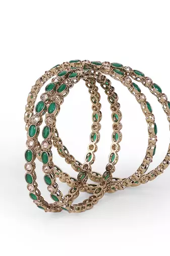 antique gold plated green stone bangle set