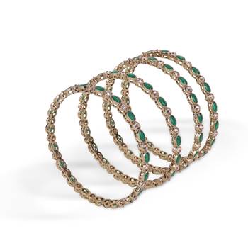 antique gold plated green stone bangle set 3