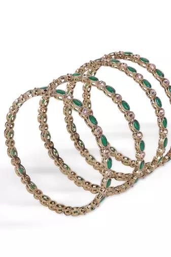 antique gold plated green stone bangle set