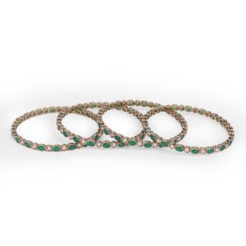 antique gold plated green stone bangle set 4