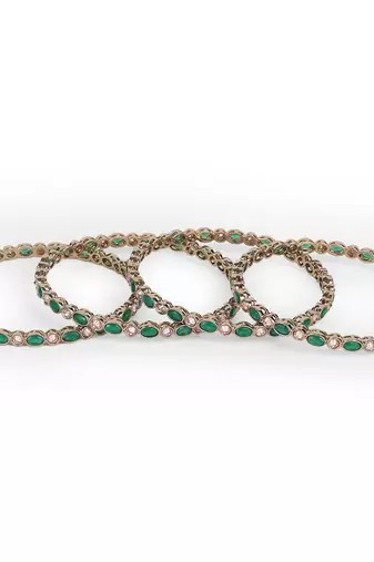 antique gold plated green stone bangle set
