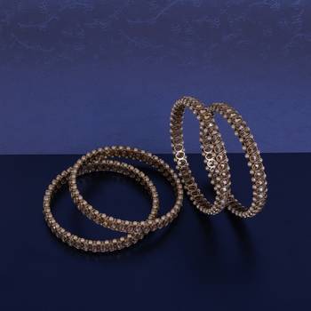 Creative pearl brown crystal antique gold plated set of 4 bangles for women and girls 1