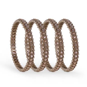Creative pearl brown crystal antique gold plated set of 4 bangles for women and girls 2